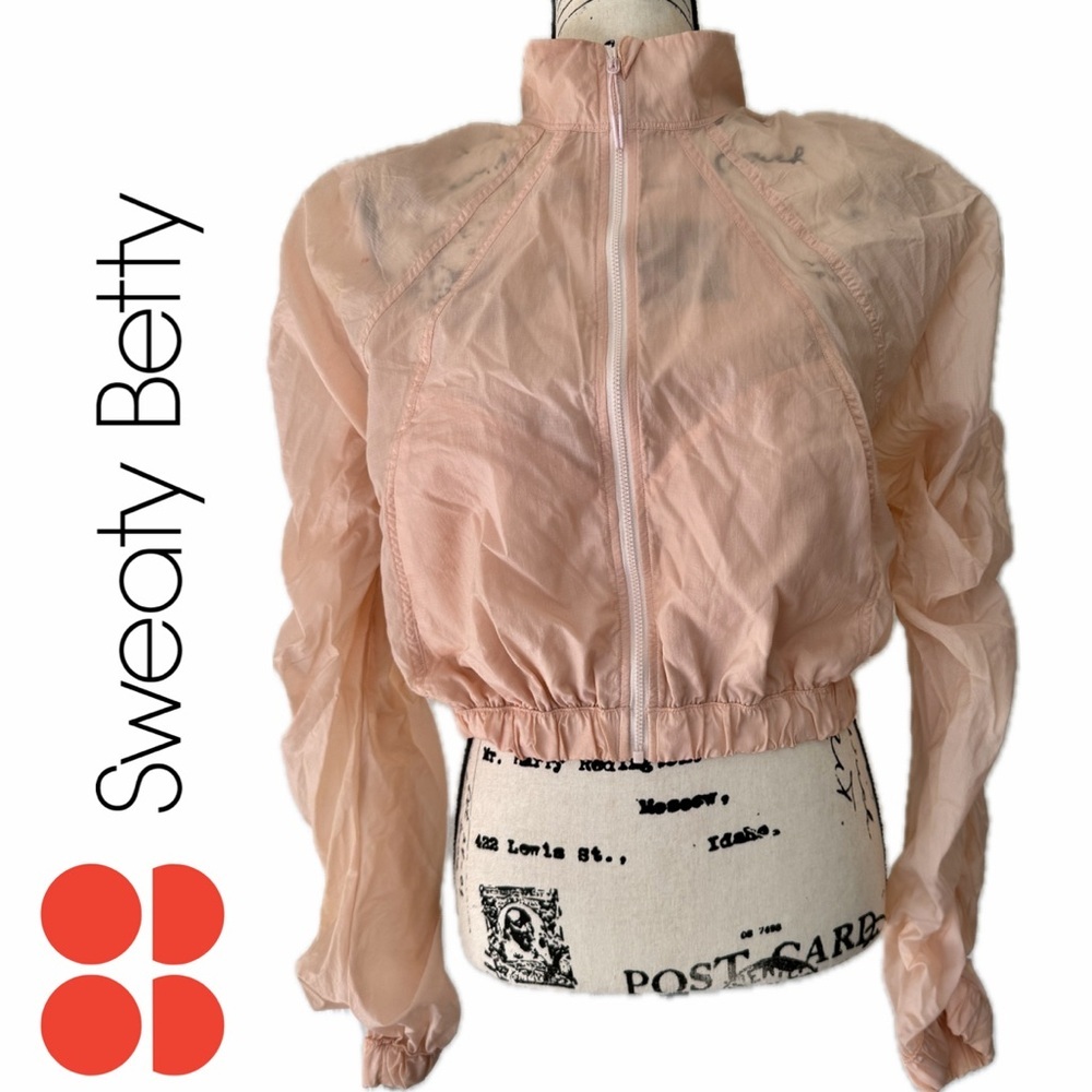 Sweaty‎ Betty Run Jacket Cropped Ruched Sleeves Blush Pink Sz 4/6 Ballet Core